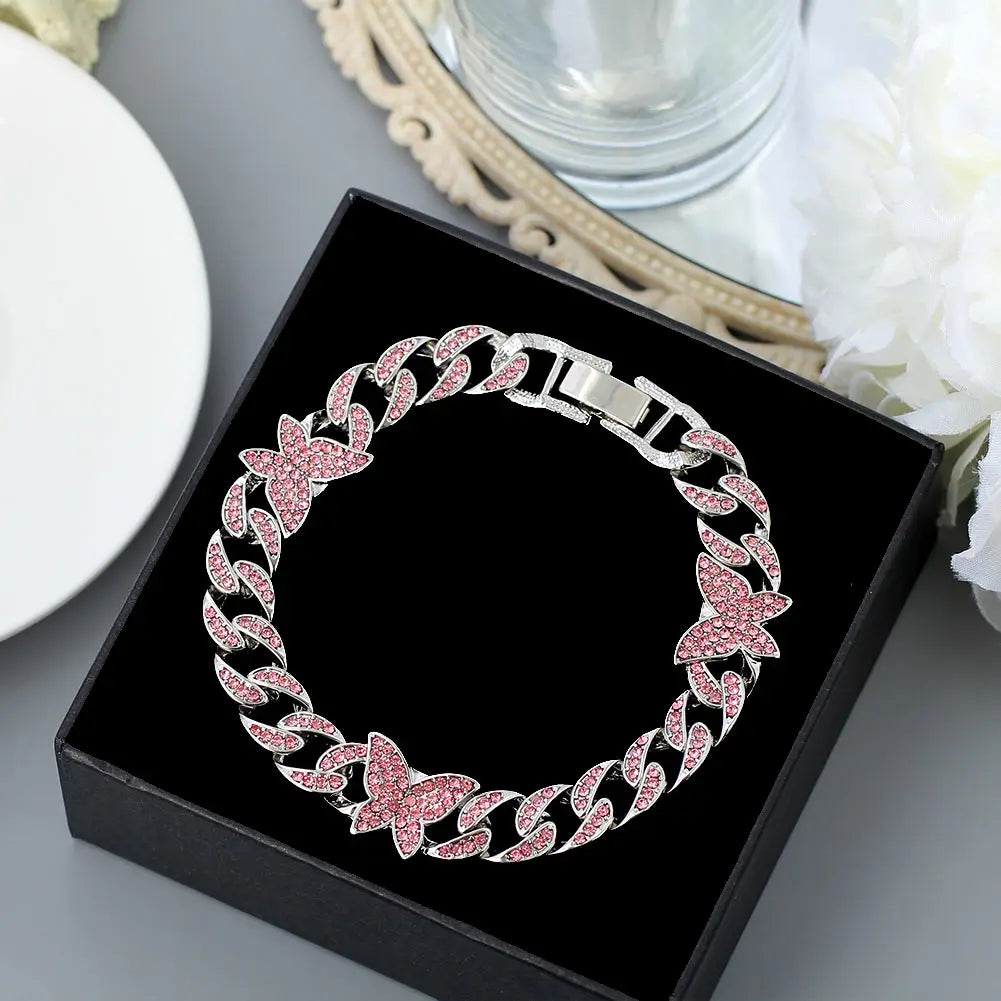 Butterfly Cuban Link Chain Rhinestone Anklet 🦋