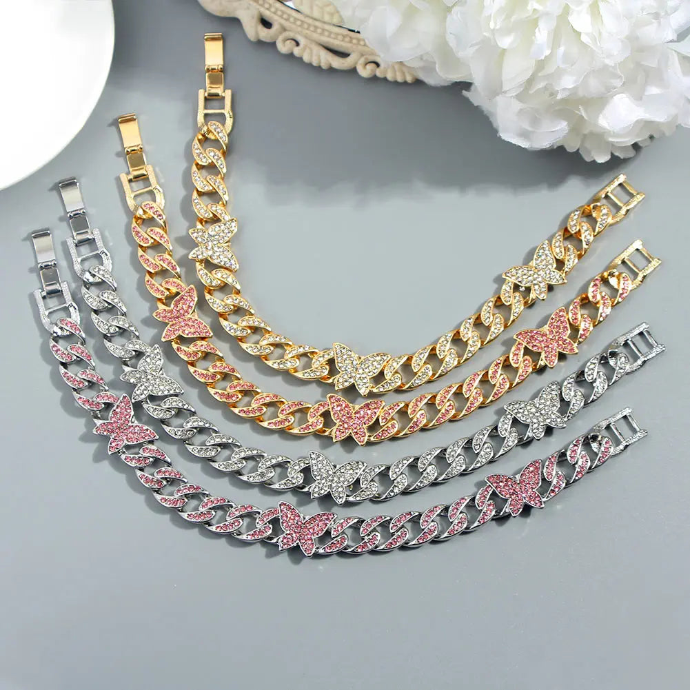 Butterfly Cuban Link Chain Rhinestone Anklet 🦋