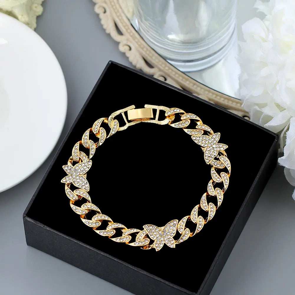 Butterfly Cuban Link Chain Rhinestone Anklet 🦋