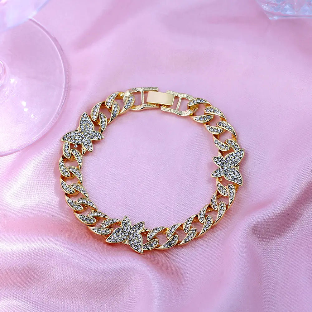 Butterfly Cuban Link Chain Rhinestone Anklet 🦋