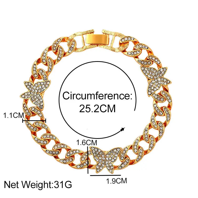 Butterfly Cuban Link Chain Rhinestone Anklet 🦋