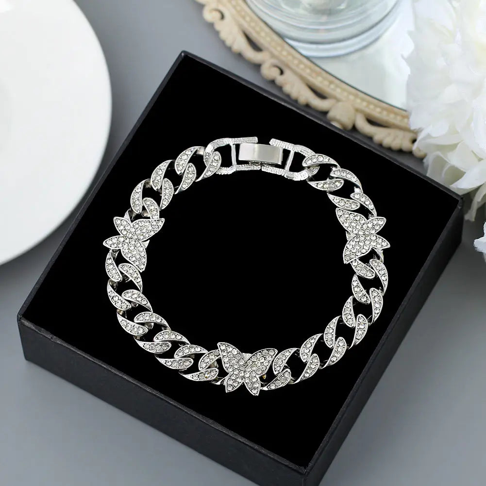 Butterfly Cuban Link Chain Rhinestone Anklet 🦋