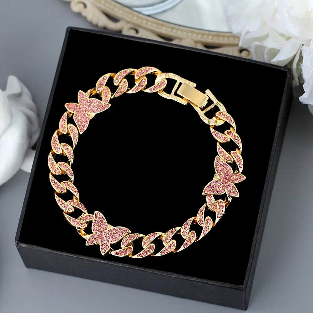 Butterfly Cuban Link Chain Rhinestone Anklet 🦋